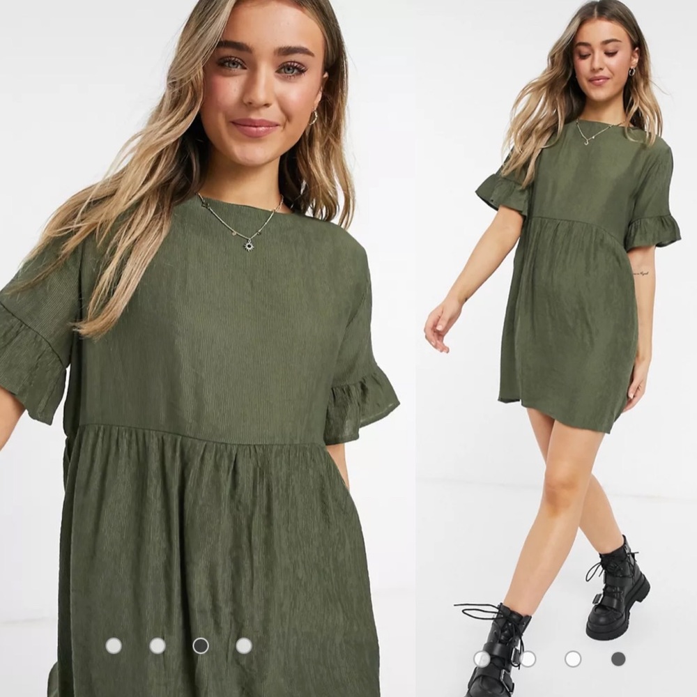 Lola May smock shift mini dress in khaki